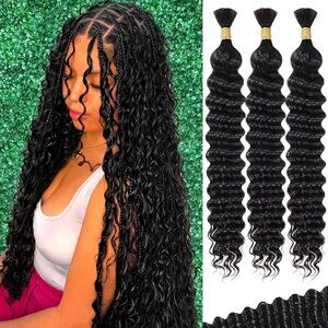 22 Inch for Boho Braids Deep Wave Bulk Human Hair 100% Unprocessed Brazilian Vir